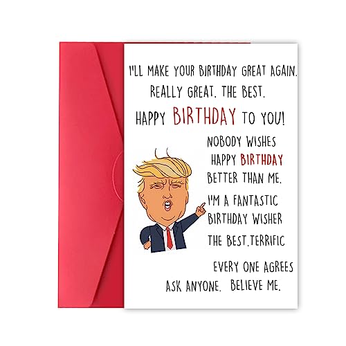 XXDJLP Hilarious Trump Birthday Card Gifts for Boyfriend Girlfriend, Funny Donald Trump Birthday Cards for Brother Sister, Joke Trump Theme Greeting Card for Men Women