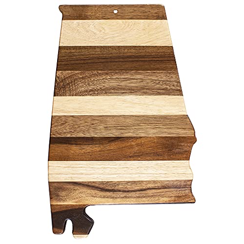 Rock & Branch Shiplap Series Alabama State Shaped Wood Cutting Board and Charcuterie Serving Platter, Includes Hang Tie for Wall Display