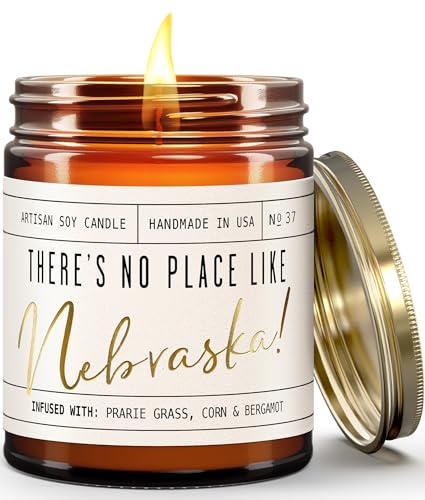 Nebraska Gifts, Nebraska Decor for Home - 'There's No Place Like Nebraska Candle, w/Prarie Grass, Eucalyptus, Corn & Bergamot I Nebraska Souvenirs I Nebraska State Gifts I 9oz Jar, 50Hr Burn, USA Made