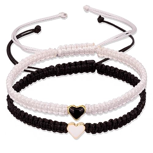 by Isla Jewelry 2 Pcs Black and White Matching Bracelets for Best Friends and Couples Gift for Her Him Birthday Boyfriend Girlfriend Besties Friendships