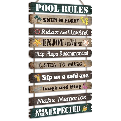 Tatuo Pool Rules Wood Sign Funny Pool Rules Sign Bathroom Decorative Signs Outdoor Rules Plaque Wall Bath for Pool Backyard Outdoor Wall Art Accessories