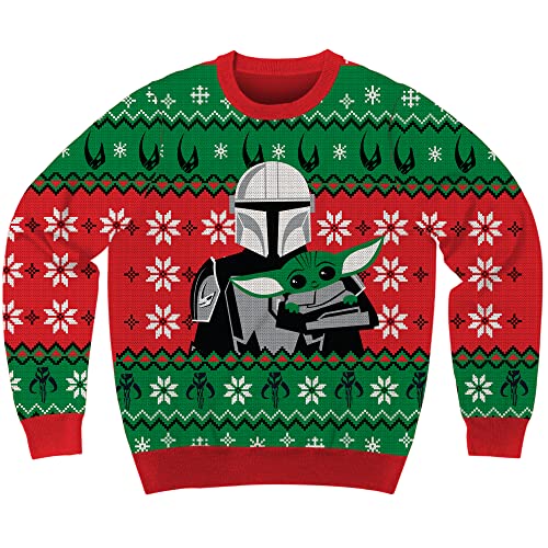 Star Wars The Mandalorian Grogu Team Holiday Christmas Sweater Licensed (Medium) Black