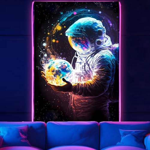 Astronaut Space Tapestry for Bedroom, Cool Galaxy Planet Wall Hanging, Fantasy Outer Spaceman Room Decor Art Poster Aesthetic for Boys Men Guys College Dorm Living Room 40in×60in