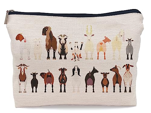 Lacosu Cartoon Various Breeds of Goats Group Makeup Bag Cosmetic Bag Zipper Pouch Toiletry Bags,Goat Gifts for Goat Lovers Women,Funny Goat Gifts