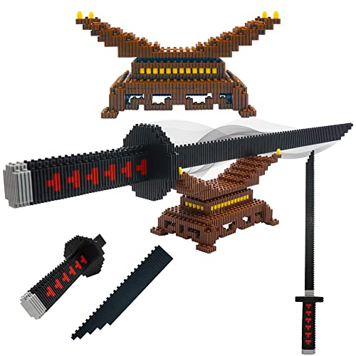 Anime Demon Slayer Sword Building Kit Set, 19in Cosplay Tanjiro Samurai Swords Building Blocks with Sword Stand, Demon Slayer Katana Swords Model Building Toy Gift for Kids, Adults