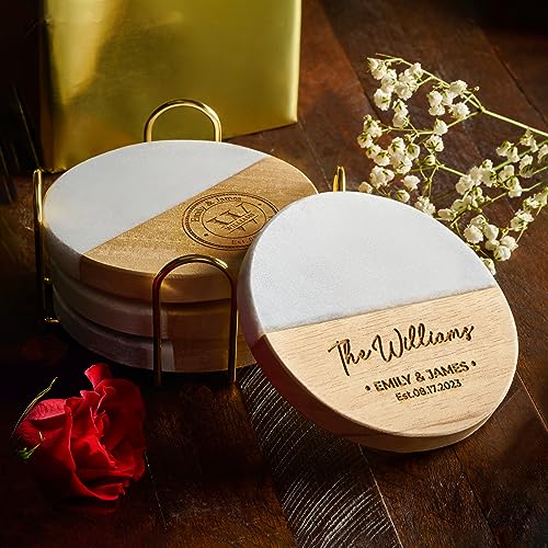 Personalized Coasters, Wedding Gift for couple, Custom Anniversary Gifts, Custom Bar Coasters for Drinks with Monogram Engraved, Great Newlywed Christmas Gift