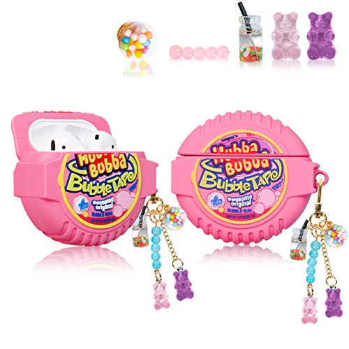 Lupct for Airpod 2/1 Silicone Case, Soft Cartoon Fashion Cute Food Design Air Pods Cover Kids Girls Women Funny Headphone Fun Cool Unique Kawaii Keychain Cases for AirPods 2&1 (Popo Candy Chain)