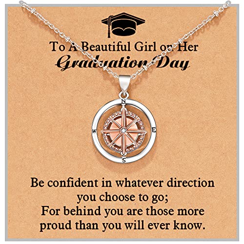 Shonyin Graduation Gifts for Her 2024, Compass Necklace College Masters Degree Cool High School 8th 5th 6th Grade Senior Middle School Graduation Jewelry Gifts for Daughter Best Friend Niece