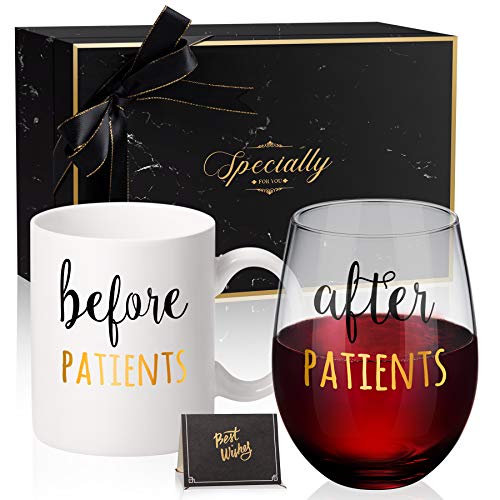 Before Patients, After Patients 11 oz Coffee Mug and 18 oz Stemless Wine Glass Set Gifts Idea for Nurses, Doctors, Hygienists, Physician, Dentists Unique Birthday Graduation Gifts Idea