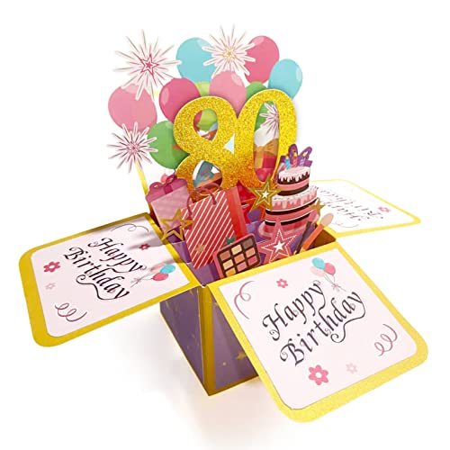Asmallgf Happy 80th Birthday Pop Up Card for Women Men, Wonderful 80 Year Old Gift for Him Her, Colorful 80 Bday 3D Card for Grandma Grandpa, Best 80 Birthday Gift Idea for Friend