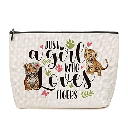 Just A Girl Who Loves Tigers Makeup Bag Tiger Lover Gift for Women Girls Animal Lover Gifts Birthday Christmas Graduation Gifts for Her Best Friend Sister Niece Coworker Teacher