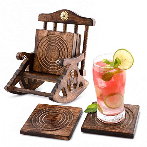 Divit Coasters Wooden for Drinks, Eco-Friendly, Absorbent, Antique Look Handcrafted Coasters (Rocking Chair)