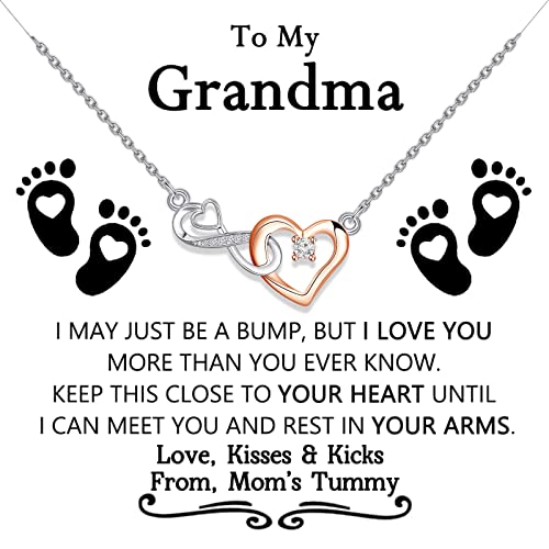 WSNANG New Grandma Gift Infinity Heart Pendant Necklace Message Card Jewelry Gifts for Expectant Grandmother (Bump New Grandma C)