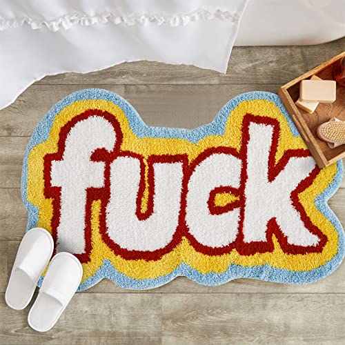 RoomTalks Colorful Funky Cute Bathroom Rugs Bath Mat Non Slip Rubber Backed Machine Washable, Rude Swear Words Trendy Aesthetic Unique Cool Shag Absorbent Bath Rug Funny Gift for Her/Him