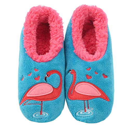 Snoozies Pairable Slipper Socks - Funny House Slippers for Women, Non-Slip Fuzzy Slipper Socks - Flamingo - Large