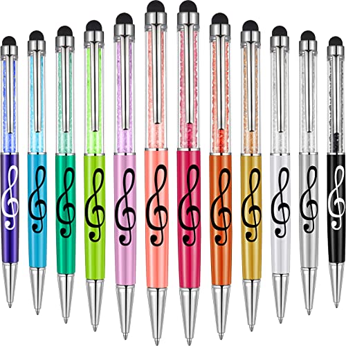 Stylus Music Pen Crystal Ballpoint Pens Retractable Touch Screen Pens Capacitive Diamond Writing Pens Music Note Ballpoint Pen 2-in-1 for Capacitive Touch Screen Devices (Assorted Colors)