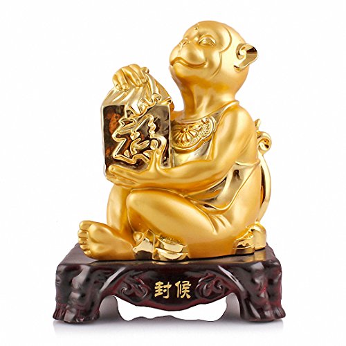 BOYULL Large Size Chinese Zodiac Monkey Golden Resin Collectible Figurines Table Decor Statue