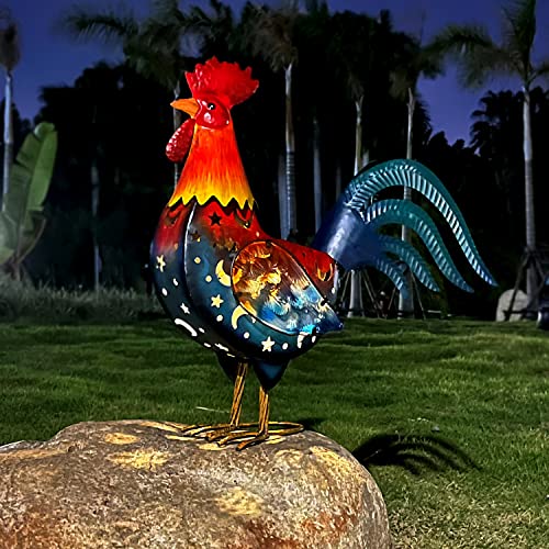 LIFFY Outdoor Rooster Decor, Solar Lights Rooster Metal Garden Yard Art, Chicken Decoration for Home Patio Lawn Backyard Farmhouse Landscape, 18 inch