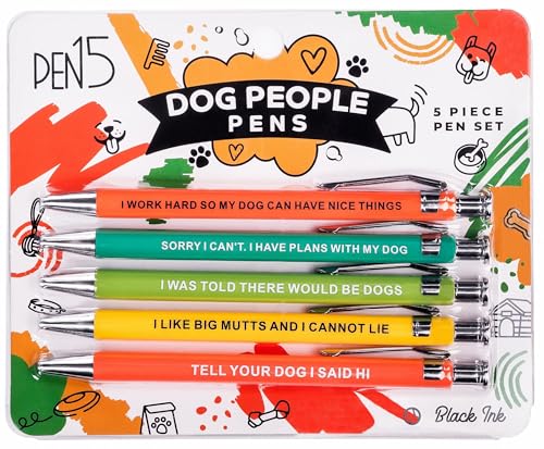 MilkToast Brands Funny Dog People Pens, A snarky gag gift set for pet owners or coworkers, Black ballpoint pens