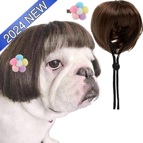 Funny Dog Wig for Small Medium Large Dogs with Head Flower, Trimmable Pet Costume Cat Cosplay Decoration for Halloween, Christmas, Parties