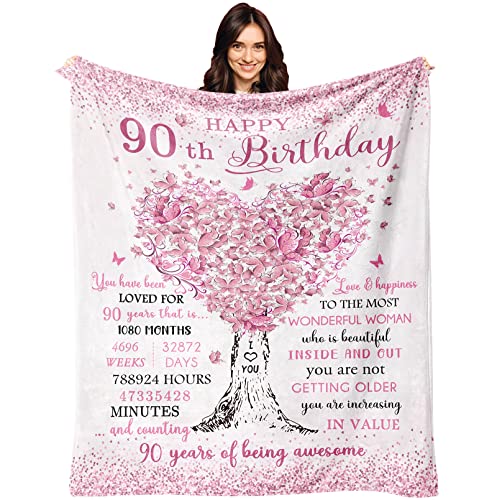 XALAZY 90th Birthday Gifts for Women Men Blanket 60'X50', 90 Year Old Birthday Gifts for Women, 90th Birthday Gift Ideas, Gifts for 90 Year Old Women, Best Gifts for 90 Year Old Woman Throws Blanket