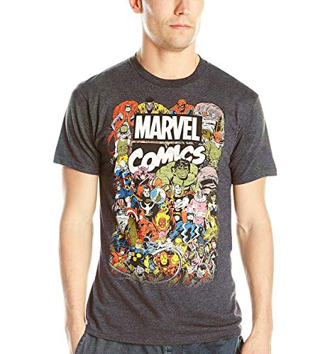 Marvel Men's Comics Crew T-Shirt, Charcoal Heather, Medium