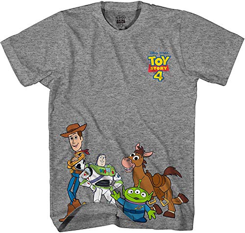 Disney Pixar Toy Story 4 Happy Crew Woody Buzz Bo Peep Movie Disneyland World Tee Funny Humor Men's Graphic T-Shirt (Heather Grey, Large)