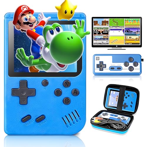 YELLAMI Handheld Game Console, Retro Game Console with 400 Classic FC Games 3.0 Inch Screen 1200mAh Rechargeable Battery Portable Game Console Support TV Connection & 2 Players for Kids Adults（Blue）