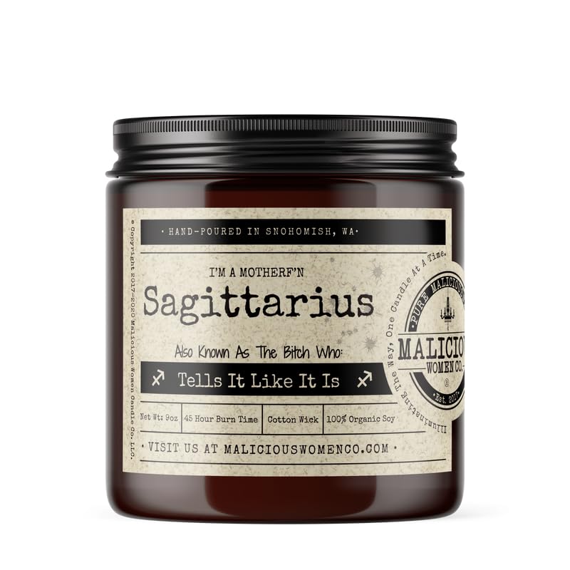Malicious Women Candle Co - Sagittarius The Zodiac Bitch - Tells It Like It is, A Hot Mess (Red Hot Cinnamon), All-Natural Soy Candle, 9 oz