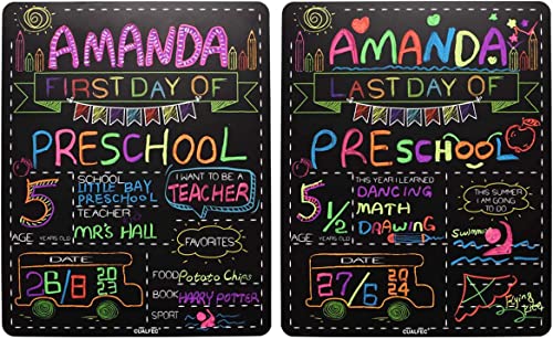 Personalized First Day and Last Day of School Sign 13' x 16' Large Chalkboard Style Photo Prop Back to School Supplies - 2 Pcs