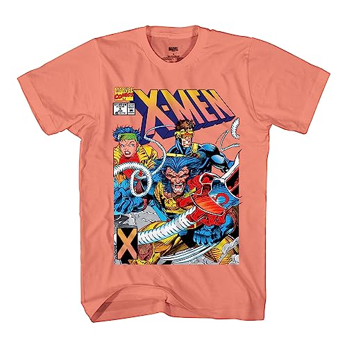 Marvel Mens Comics Group Shirt - X-Men Wolverine, Pheonix, Cyclops Mens Tee - Throwback Classic T-Shirt (Coral, XX-Large)