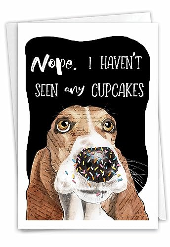 NobleWorks - 1 Funny Animal Birthday Card w/Envelope - Cute Puppy Card for Birthdays - Dog Antics Sprinkle Nose C3639ABDG