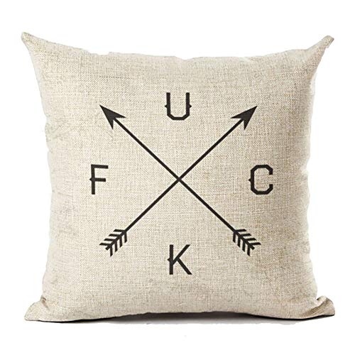 Royalours Pillow Covers Cotton Linen Funny Quote Fuck Compass Pattern Throw Pillow Case Sofa Cushion Cover Square 18 x 18 Inches (White Fuck)