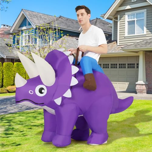GOOSH Inflatable Dinosaur Costume Adults Halloween Blow up Costumes for Man Women Funny Riding Triceratops Air Costume for Party Cosplay