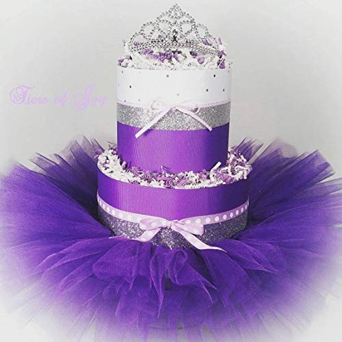 Purple and Silver DIAPER CAKE princess tiara tutu baby girl baby shower newborn baby gift birthday gift for her baby shower stuff unique