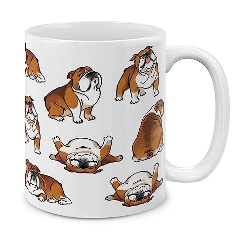 MUGBREW English Bulldog Funny Playful Postures Ceramic Coffee Mug Tea Cup, 11 OZ