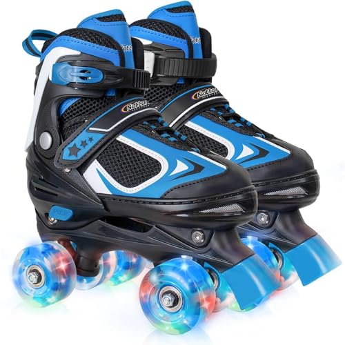 Kids Roller Skates for Boys - Blue for Big Kids Age 7 8 9 10 - Adjustable All Light up Wheels Indoor Outdoor Sports Birthday Gift for Son and Grandson