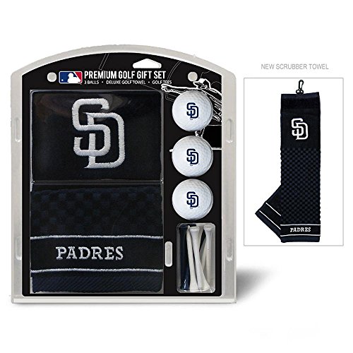 Team Golf MLB San Diego Padres Gift Set: Embroidered Golf Towel, 3 Golf Balls, and 14 Golf Tees 2-3/4' Regulation, Tri-Fold Towel 16' x 22' & 100% Cotton