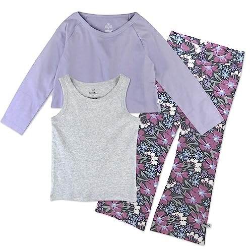 HonestBaby Fashion Outfit Sets Tops and Bottoms 100% Organic Cotton for Baby and Toddler Girls, Jumbo Floral Dusty Purple, 5T