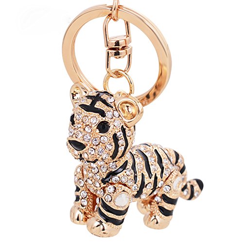 AIBEARTY Cute Tiger Shape Keychain Crystal Fashionable Car Accessories Gift Key Phone Bag Charm