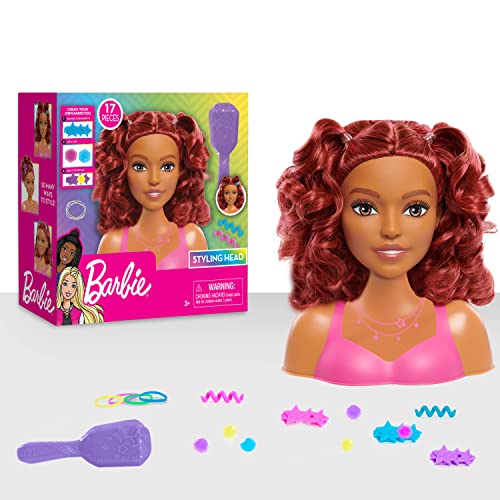 Barbie Small Styling Head and Accessories, Brown Hair, Brown Eyes, 17-pieces, Pretend Play, Kids Toys for Ages 3 Up by Just Play