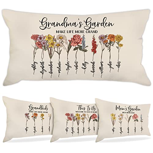 Zexpa Apparel Customized Mothers Day Lumbar Pillow Cover Grandma's Garden Colored Flowers