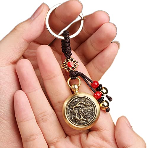 MELD Feng Shui Brass Coins Chinese Zodiac Dragon Loong Key Chain for Good Luck Fortune Longevity Wealth Success