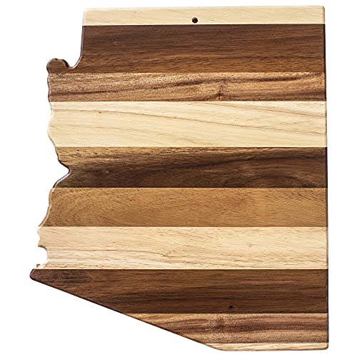 Rock & Branch Shiplap Series Arizona State Shaped Wood Cutting Board and Charcuterie Serving Platter, Includes Hang Tie for Wall Display