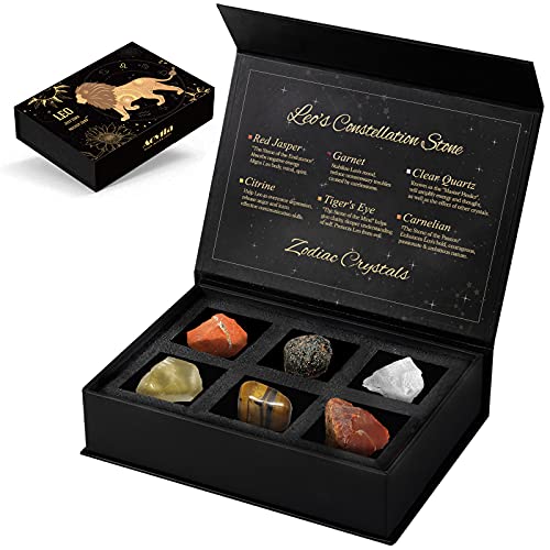 Leo Crystals Gift Set, Zodiac Signs Healing Crystals Birthstones with Horoscope Box Set Leo Astrology Crystals Healing Stones Gifts