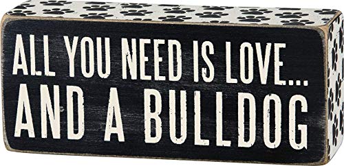 Primitives by Kathy Paw Print Trimmed Box Sign, 2.5-Inch by 6-Inch, Bulldog
