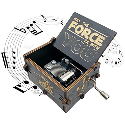 Star Wars Music Box，Wooden Hand Crank Unique Musical Boxes Theme Starwars, Mini Antique Vintage Craft Laser Engraved Home Decorations for Christmas, Wedding, Valentines, Birthday Gifts(Black)