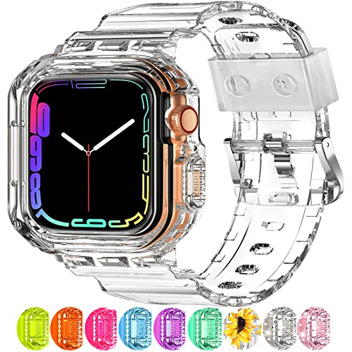 XYF Compatible for Crystal Clear Apple Watch Bands, 45mm 44mm 42mm 41mm 40mm 38mm Bumper Case for Men Women Jelly Sport Case Band for iWatch Ultra 2/1 Series 9 8 7 SE/6 5 4 3 2 1 (Clear, 42/44/45mm)