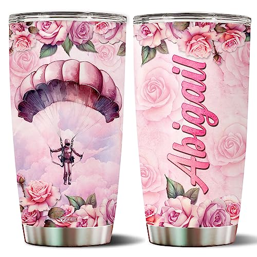 Personalized Skydiving Parachute Coffee Cup Mug Tumbler for Women, Girls, Wife, Daughter, Insulated Stainless Steel 20oz Gift for Christmas, Birthday, Mother's Day, Valentine
