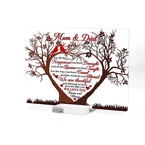 ARTSYWIX Mom & Dad Gifts from Daughter Son, To My Parents Acrylic Plaque, Thank You Mom & Dad Keepsake, Grateful Gift for Parents Mother-in-law, Bonus Mom Stepdad Present, Anniversary Wedding Gifts